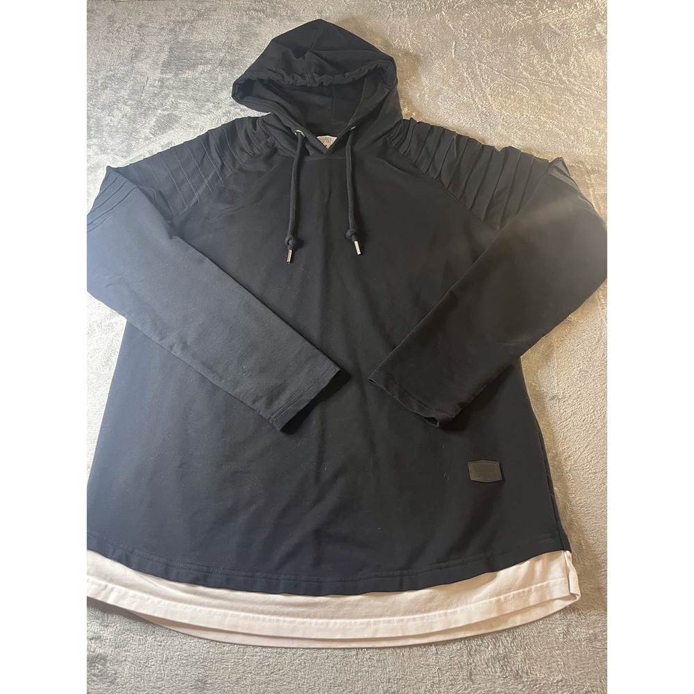 Leif Nelson Mens Black Moto Layered Look Hoodie Sweatshirt Size Large LN2075